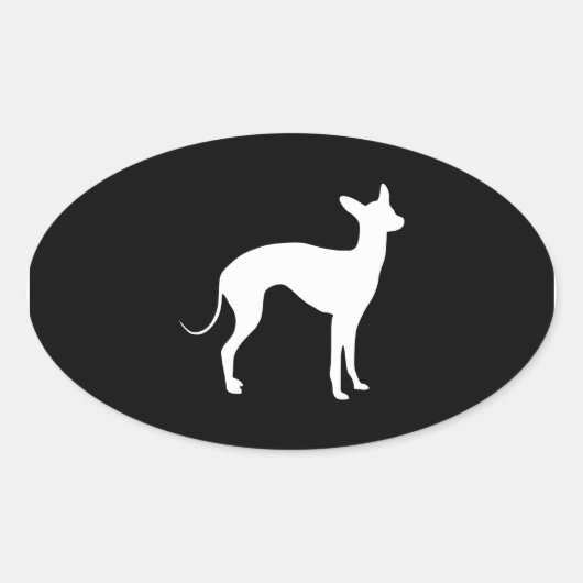 Italiaans Greyhound White op zwart Ovale Sticker (Voorkant)
