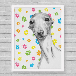 Italiaans Grieks hond Cute Funny Sketch Portret Poster