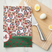 Italiaans Grieks patroonmonogram kersthond Theedoek (Quarter Fold)