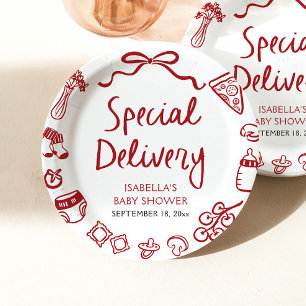 Italiaans Hand getrokken speciale levering Baby sh Papieren Bordje