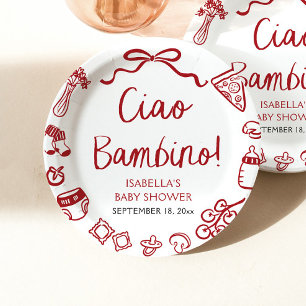 Italiaans handgetekende pizza Ciao Bambino Baby sh Papieren Bordje