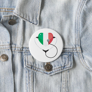 Italiaans hart met stethoscoop gezondheidszorg ronde button 7,6 cm