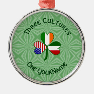 Italiaans Iers - Amerikaanse vlag Shamrock Jouw na Metalen Ornament