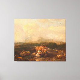 Italiaans landschap met vee, Nicolaes van Helt Canvas Afdruk