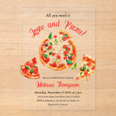 Italiaans Liefde & Pizza Party Slice Vrijgezellenf Acryl Uitnodigingen (Voorkant)