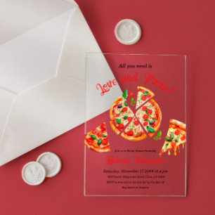 Italiaans Liefde & Pizza Party Slice Vrijgezellenf Acryl Uitnodigingen
