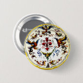 Italiaans Majolica Pottery Art Antiek Ronde Button 5,7 Cm (Voorkant /achterkant)