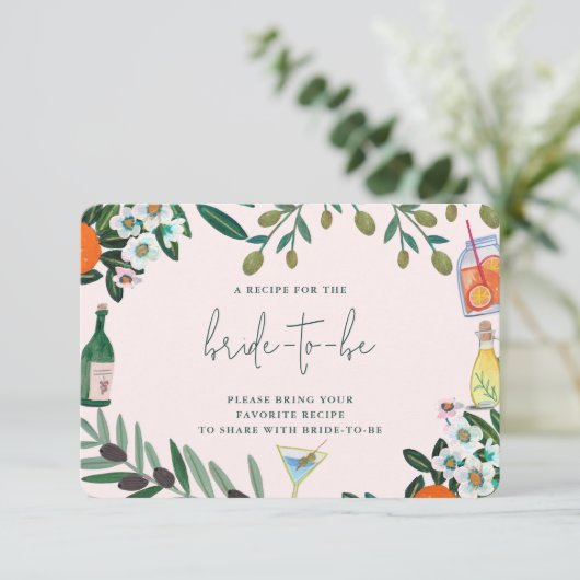 Italiaans Miterraaibridal Shower Deel een recept Informatiekaartje (Staand voorkant)