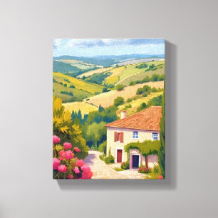 Italiaans Platteland Waterverf Reis Wijnveld Canvas Afdruk