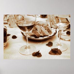 Italiaans restaurant: Brood, wijn, Bougainvillea Poster