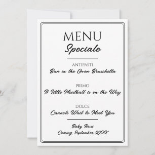 Italiaans restaurantmenu zwangerschapsaankondiging aankondiging