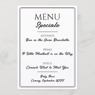 Italiaans restaurantmenu zwangerschapsaankondiging menu