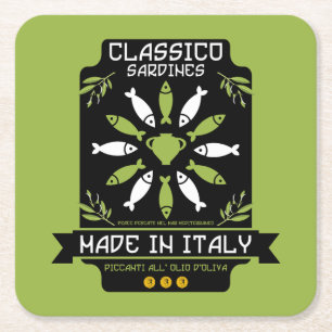 Italiaans Sardine Art Print Keukengeschenk Vierkante Kartonnen Onderzetter