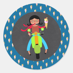 Italiaans scootermeisje verjaardagsfeestje ronde sticker