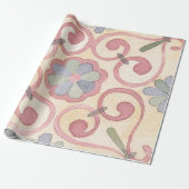 Italiaans Spaans Majolica Roze Bloemen Decoupage Cadeaupapier (Uitgerold)