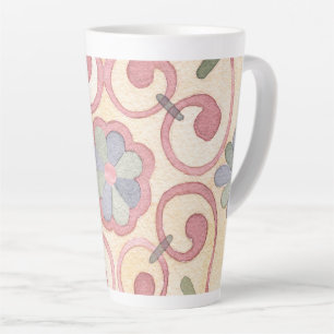 Italiaans Spaans Majolica Roze Bloemen Waterverf Latte Mok