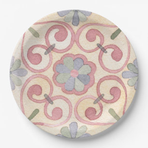 Italiaans Spaans Majolica Roze Bloemen Waterverf Papieren Bordje