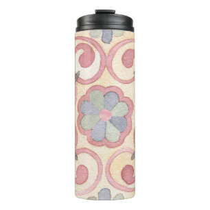 Italiaans Spaans Majolica Roze Bloemen Waterverf Thermosbeker