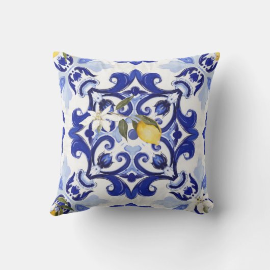 Italiaans stijl, tegels, majolica, citroen, all-ov buitenkussen (Achterkant)