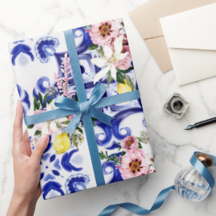 Italiaans stijl, tegels, majolica, citroen All-Ove Cadeaupapier