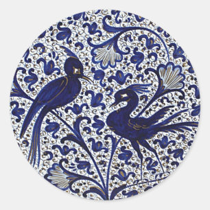 Italiaans-Stijlblauw-gouden liefdesvogels Ronde Sticker