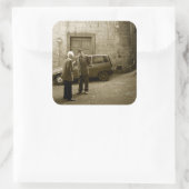Italiaans straatbeeld in sepia plein sticker (Tas)