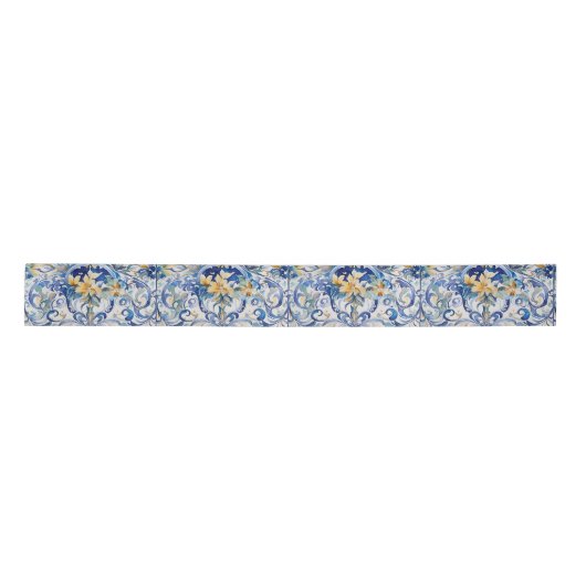 Italiaans Tegel Blauw N Wit Geel Bloemen Decoupage Lint (Voorkant)