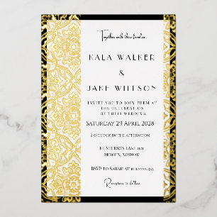 Italiaans Tegel Patroon Retro-Dotted Black Lined Folie Uitnodiging