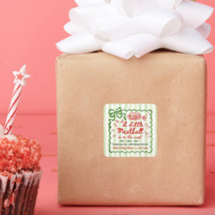 Italiaans thema baby shower groene strik kleine vierkante sticker