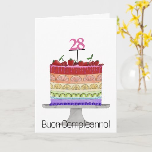 Italiaans Verjaardag Regenboog Kleur Cupcake Kaart (Gele Bloem)