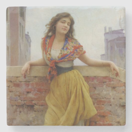 Italiaans Water-Carrier Meisje Stenen Onderzetter (Voorkant)