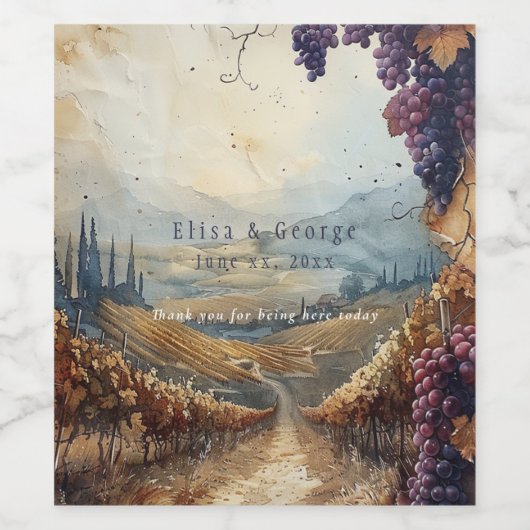 Italiaans wijngaardlandschap rustiek   wijn etiket (Enkel label)