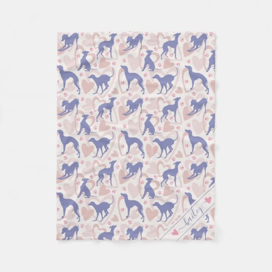 Italiaans windhound Hearts Periwinkle Pattern Name Fleece Deken (Voorkant)