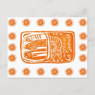Italiaans zomer Linocut Design - Ingeblikte sardin Briefkaart