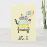 Italiaanse Auguri trouwdag gele retro auto