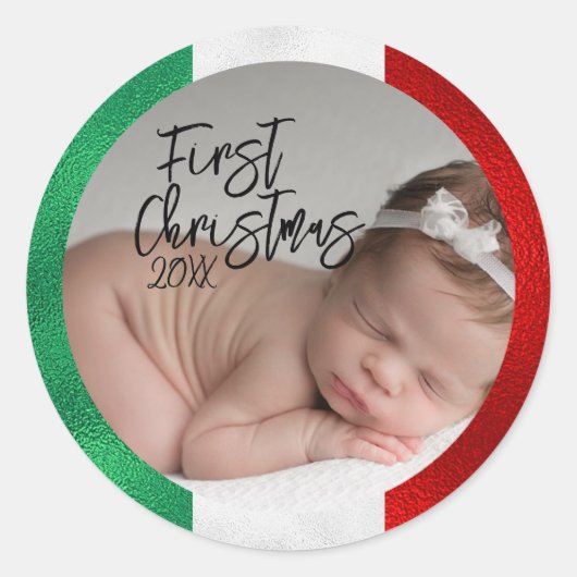 Italiaanse Baby's Eerste Kerstmis Ronde Sticker (Voorkant)