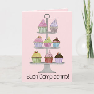 Italiaanse Birthday Waterverf cupcakes Kaart
