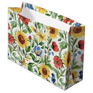 Italiaanse blauwe rode gele zonnebloemen bloemige groot cadeauzakje
