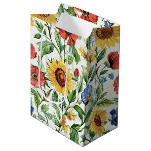 Italiaanse Blauwe Rode Gele Zonnebloemen Bloemige Medium Cadeauzakje