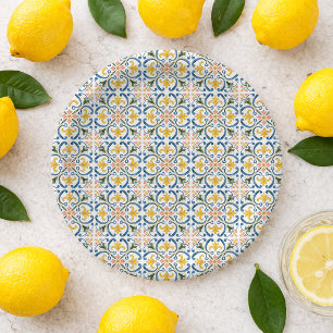 Italiaanse Blauwe Tegel Bruidsdouche Papieren Bordje