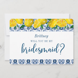 Italiaanse blauwe Tegel Lemon Bridesmaid proposal Kaart
