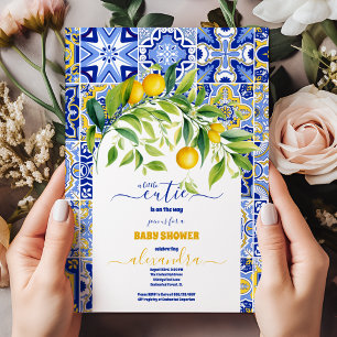 Italiaanse blauwe tegel waterverf citroen baby sho kaart