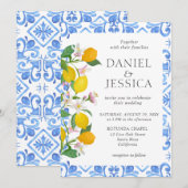 Italiaanse blauwe tegel waterverf citroenbruiloft kaart (Voorkant / Achterkant)