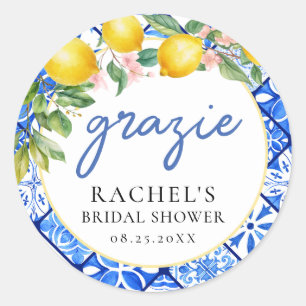 Italiaanse blauwe tegels citroenen bruidsdouche Gr Ronde Sticker