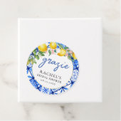 Italiaanse blauwe tegels citroenen bruiloft dank j bedankjes labels (In situ)