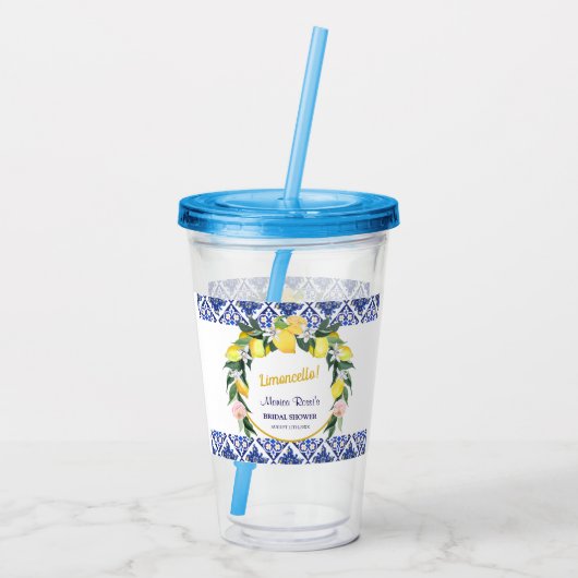 Italiaanse Blauwe Tegels Limoncello Bruidsdouche C Acryl Drinkbeker (Achterkant)