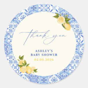 Italiaanse citroen babyshower bedankt ronde sticker