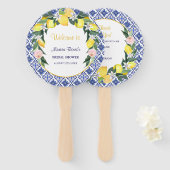 Italiaanse Citroen Blauwe Tegels Bruidsdouche  Handwaaier (Voorkant en achterkant)