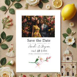 Italiaanse citroen botanische trouwfoto QR-code Save The Date
