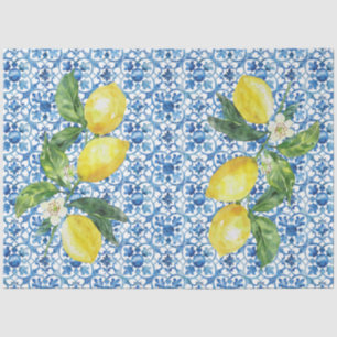 Italiaanse citroenen blauw wit tegel decoupage tissuepapier